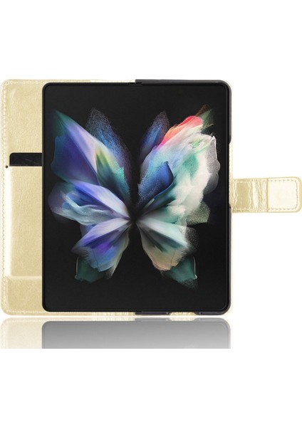 Samsung Galaxy Z Fold4 Için 5g Telefon Kılıfı Çılgın At Doku Pu Deri Kapak Kalem Yuvası/stand Manyetik Tokalı Telefon Kılıfı (Yurt Dışından)