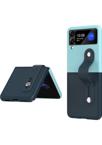 Samsung Galaxy Z Flip3 Için 5g Kontrastlı Renk Tasarımı Kickstand-Green/cian ile Katlanır Telefon Kılıfı (Yurt Dışından)