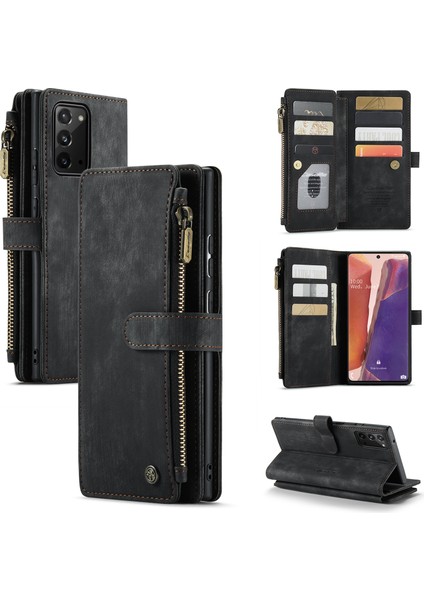 Samsung Galaxy NOTE20/NOTE20 Için 5g Destekleme Standı Tasarım Kazanmaya Dayanıklı Pu Deri Telefon Kılıfı Zipper Cep Cüzdan Telefon Kapak Black (Yurt Dışından)