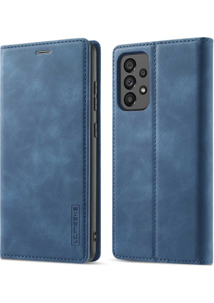 Samsung Galaxy A73 5g Için Cüzdan Stili Kılıfı, Kıvrık Anti-Scratch Iyi Korumalı Stand Pu Derisi Güçlü Manyetik Eşya Telefon Kapak-Mavi (Yurt Dışından)