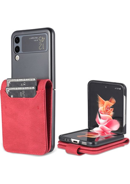 Samsung Galaxy Z Flip4 Için 5g Pu Deri Deri Çevirme Kılıf Kart Yuvaları Manyetik Kapak-Kırmızı (Yurt Dışından)