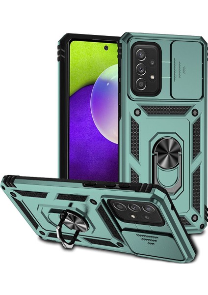 Samsung Galaxy A73 5g Kamera Koruma Kılıfı Yumuşak Tpu+Sert Pc Hibrit Tasarım Şok Emilim Koruyucu Kapak Dönen Halka Kickstand-Yeşil (Yurt Dışından)