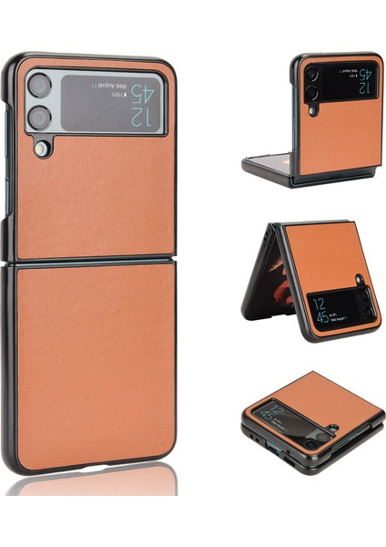 Samsung Galaxy Z Flip4 Için 5g Şok Geçirmez Telefon Kapağı Çizelge Önleyici Pu Deri Kaplamalı Pc Cep Telefonu Case-Brown (Yurt Dışından)