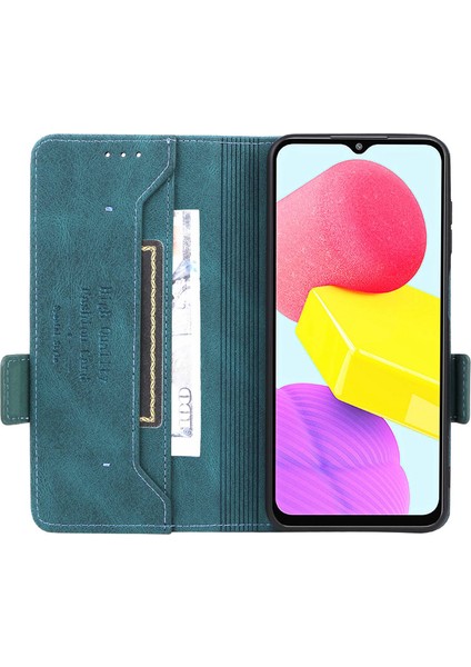 Samsung Galaxy M13 Için 4g Donanım Dekoru Telefon Kılıfı Pu Deri Cüzdan Folio Flip Stand Koruyucu Kapak Mavisi (Yurt Dışından)