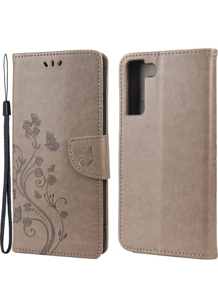 Baskı Kelebekleri Çiçekler Şok Geçirmez Koruyucu Deri Telefon Kasası Samsung Galaxy S22+5G-GRE (Yurt Dışından)