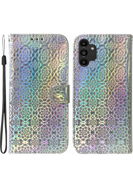 Seashell Digital Samsung Galaxy A13 Için 4g Pu Deri Şok Absorpsiyon Telefon Kapağı Stand Cüzdan Grey ile Göz Kamaştırıcı Çiçek Desen Kılıfı (Yurt Dışından)