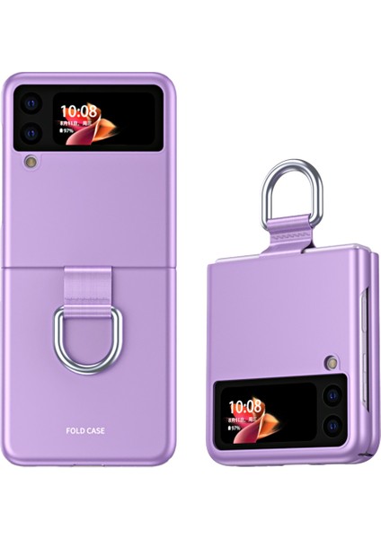 Samsung Galaxy Z Flip3 5g-Mor Için Cilt-Dokunuş Anti-Fingerprint Anti-Damla Yüzük Kickstand Tasarım Telefon Kasası Kapağı (Yurt Dışından)