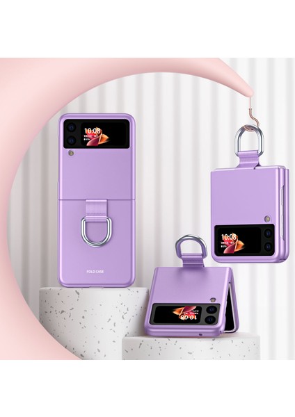 Samsung Galaxy Z Flip3 5g-Mor Için Cilt-Dokunuş Anti-Fingerprint Anti-Damla Yüzük Kickstand Tasarım Telefon Kasası Kapağı (Yurt Dışından)