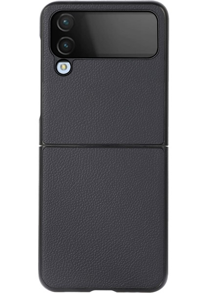 Samsung Galaxy Z Flip4 Için 5g Litchi Doku Şok Geçirmez Telefon Kasası Orijinal Deri Kaplamalı Tpu+Pc Damla Koruma Geri Kova Blue (Yurt Dışından)