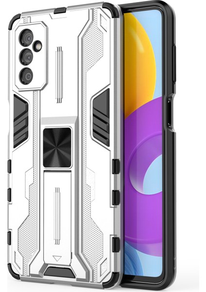 Samsung Galaxy M52 5g-Silver Için Kickstand ile Sert Pc+Yumuşak Tpu Hibrit Kılıf Mobil Telefon Kapağı (Yurt Dışından)