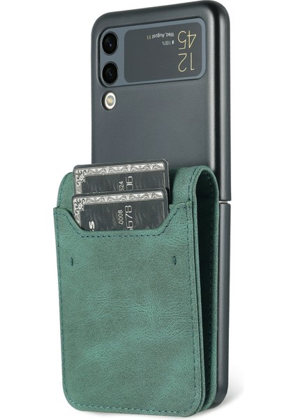 Pu Deri Kart Yuvaları Manyetik Toka Samsung Galaxy Z Flip3 Için Stand ile Anti-Fall Telefon Kapağı 3 5g-Green (Yurt Dışından)