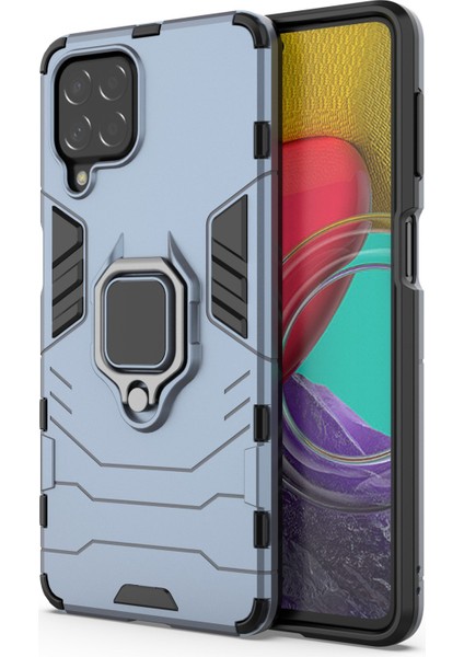 Samsung Galaxy M53 Için 5g Telefon Kılıf Halkası Kickstand Hibrid Hard Pc Yumuşak Tpu Şok Geçirmez Koruyucu Kapak-Karanlık-Mavi (Yurt Dışından)