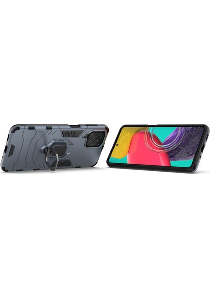 Samsung Galaxy M53 Için 5g Telefon Kılıf Halkası Kickstand Hibrid Hard Pc Yumuşak Tpu Şok Geçirmez Koruyucu Kapak-Karanlık-Mavi (Yurt Dışından) fiyatları