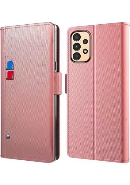 Samsung Galaxy A13 Için 4g Makyaj Pu Pu Deri Kılıf Kart Tutucu Slot Manyetik Kapatma Flip Cover-Rose Gold (Yurt Dışından)