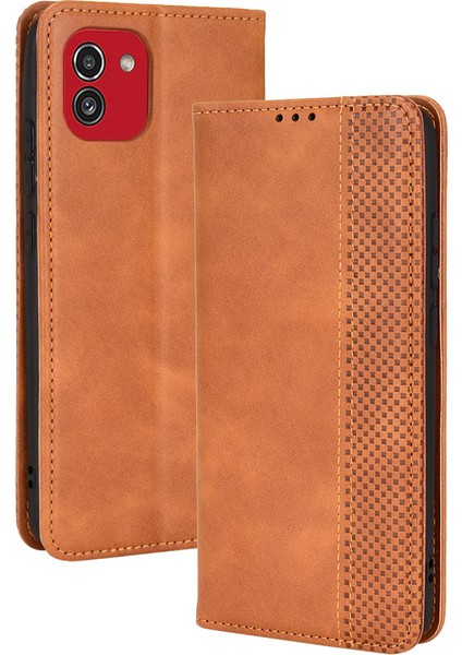 Samsung Galaxy A03 (166.5 x 75.98 x 9.14MM) Için Retro Doku Manyetik Emilim Cüzdanı Pu Deri Mozaik Basılı Basılı Flip Kapak Kahverengi (Yurt Dışından)