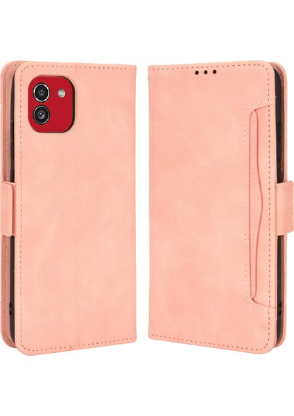 Samsung Galaxy A03 (166.5 x 75.98 x 9.14MM) Pu Deri Kart Tutucu Folio Flip Telefon Kılıfı Standı Tpu Şok Geçirmez Iç Kapak Pembe (Yurt Dışından)