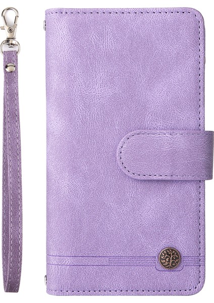 Tam Koruma Şeritleri Baskılı Cilt Touch Cüzdan Stand Deri Kapak Kart Yuvaları Samsung Galaxy S20 Fe 2022/S20 FE/S20 Fe 5G/S20 Lite-Purple Için Fermuar Cepi (Yurt Dışından)