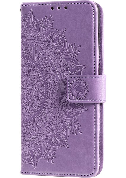 Samsung Galaxy A13 Için 4g Şok Geçirmez Cüzdan Tasarımı Baskılı Mandala Çiçek Pu Deri Deri Telefon Flip Cover Cover-Purple (Yurt Dışından)