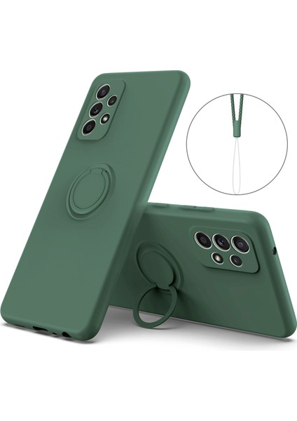 Samsung Galaxy A73 5g Yüzük Kickstand Sıvı Silikon Telefon Kılıfı Koruyucu Arka Kapak Bilek Kayış Yeşili (Yurt Dışından)