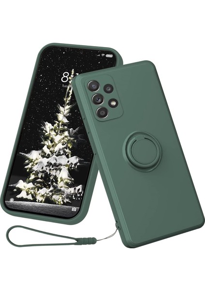 Samsung Galaxy A73 5g Yüzük Kickstand Sıvı Silikon Telefon Kılıfı Koruyucu Arka Kapak Bilek Kayış Yeşili (Yurt Dışından) fiyatları
