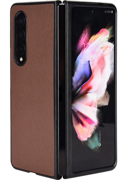 Samsung Galaxy Z Fold3 Için 5g Damla Geçirmez Litchi Doku Pu Deri Kaplamalı Pc Kılıfı Iyi Koruma Koruma Çekmeye Dayanıklı Cep Telefonu Kapak Kahverengi (Yurt Dışından)