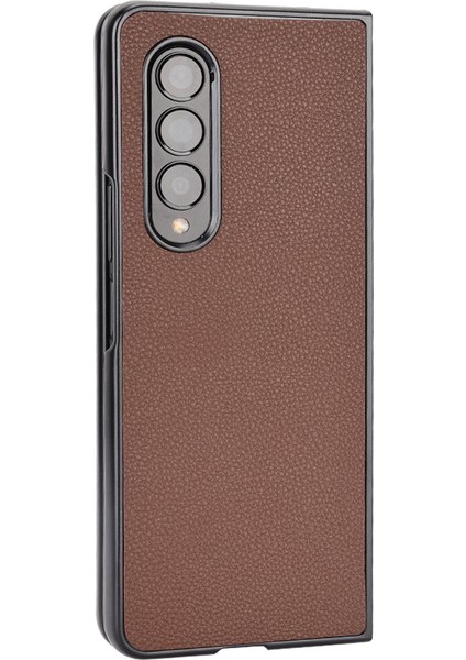 Samsung Galaxy Z Fold3 Için 5g Damla Geçirmez Litchi Doku Pu Deri Kaplamalı Pc Kılıfı Iyi Koruma Koruma Çekmeye Dayanıklı Cep Telefonu Kapak Kahverengi (Yurt Dışından)