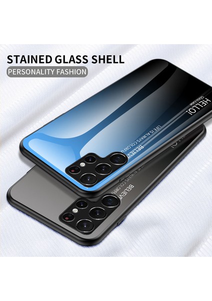 Temperli Cam Pc Arka Panel+Tpu Çerçeve Hibrit Kılıf Samsung Galaxy S22 Ultra 5g-Striping Gül Için (Yurt Dışından)