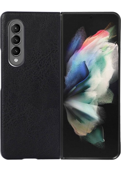 Samsung Galaxy Z Fold3 Için 5g Dokulu Işık Ince Anti-Çizelge Pu Deri Kaplamalı Pc Telefon Kılıfı Kapak Black (Yurt Dışından)