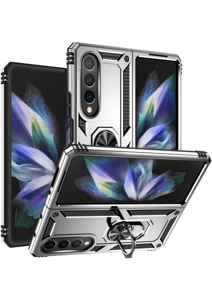 Samsung Galaxy Z Fold4 Için 5g Tpu+Pc Şok Geçirmez Telefon Kasa Çanta Tutucu Kickstand Koruyucu Kapak Araba Montajı Metal Sac-Silver (Yurt Dışından)