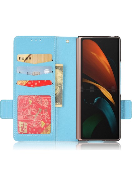 Samsung Galaxy Z Fold2 Için 5g Litchi Doku Şok Geçirmez Telefon Kılıfı Pu Deri Deri Çift Manyetik Toka Kapak Stand Cüzdan Baby Mavi (Yurt Dışından)