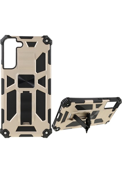 Çift Katman Yumuşak Esnek Tpu ve Sabit Pc Kapak Samsung Galaxy S22+5G-GOLD Için Kickstand ile Kayma Önleyici Koruyucu Telefon Kasası (Yurt Dışından)