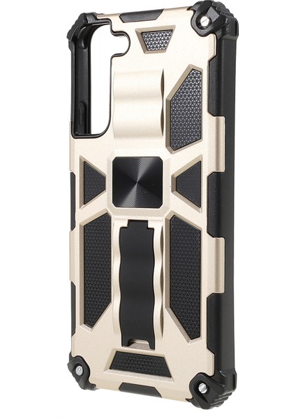Çift Katman Yumuşak Esnek Tpu ve Sabit Pc Kapak Samsung Galaxy S22+5G-GOLD Için Kickstand ile Kayma Önleyici Koruyucu Telefon Kasası (Yurt Dışından)