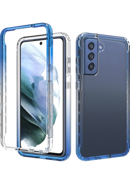Samsung Galaxy S21 Fan EDITION/S21 Fe 5g-Blue Için Gradyan Renk Damlalı Dört Köşe Yastık Tpu+Pc Kılıfı ile Şeffaf Kapak (Yurt Dışından)