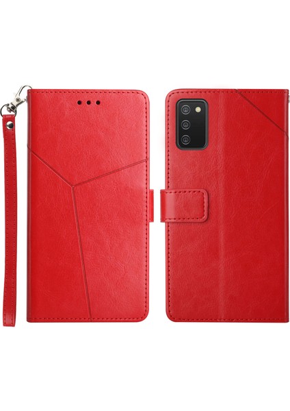 Samsung Galaxy A03'LER (166.5 x 75.98 x 9.14MM) Için Baskı Y Şeklindeki Çizgi Deri Kasa Standı Cüzdan Telefon Kapağı (Yurt Dışından)