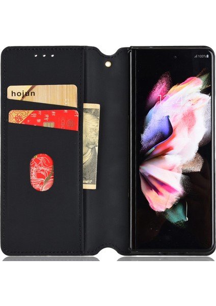 Samsung Galaxy Z Fold3 Için 5g Baskı Rhombus Desen Standı Stand Cüzdan Deri Kılıf Anti-Drop Telefon Kapak Mavisi (Yurt Dışından)