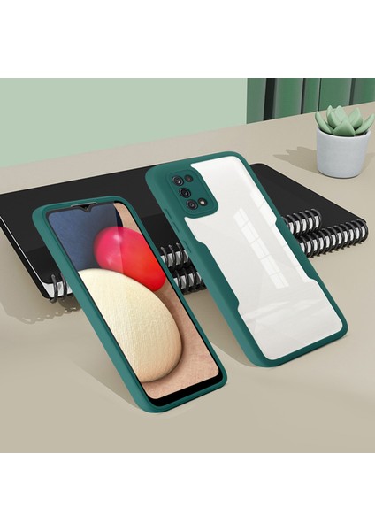 360 Derece Her Şey Dahil Telefon Kılıfı Pet Ekran Koruyucusu+Akrilik Arka Panel+Samsung Galaxy A02S (166.5X75.9X9.2MM) Için Tpu Çerçeve Kapağı -Purple (Yurt Dışından)