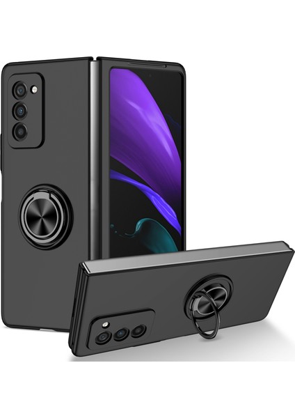 Seashell Digital Samsung Galaxy Z Fold2 Için 5g Çizgi Anti-Çizelge Dönen Metal Yüzük Kickstand Telefon Kılıfı Katlanır Şok Geçirmez Kapak Black (Yurt Dışından)