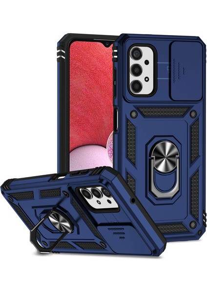 Samsung Galaxy A13 Için 4g Slayt Kamera Koruyucu Pc+Tpu Hibrid Telefon Kılıfı Metal Yüzük Kickstand-Mavi (Yurt Dışından)