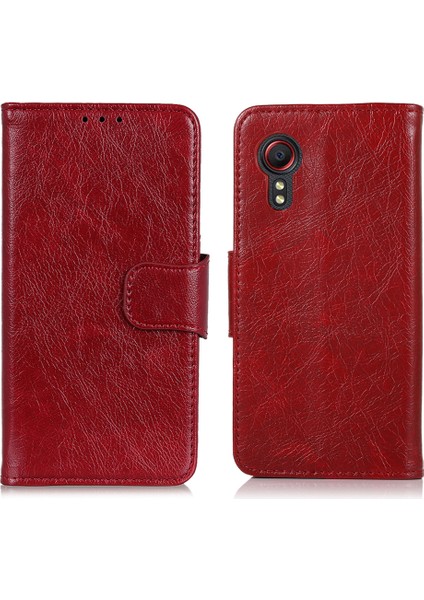 Nappa Doku Bölünmüş Deri Telefon Kılıfı Kabuk Cüzdan Samsung Galaxy Xcover 5-Kırmızı (Yurt Dışından)