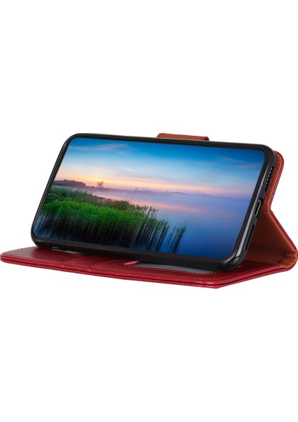 Nappa Doku Bölünmüş Deri Telefon Kılıfı Kabuk Cüzdan Samsung Galaxy Xcover 5-Kırmızı (Yurt Dışından)