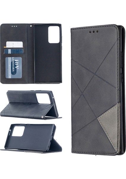 Samsung Galaxy NOTE20 ULTRA/NOTE20 Ultra 5g-Black Için Kart Tutucu Kabuğu ile Geometrik Deri Deri (Yurt Dışından)