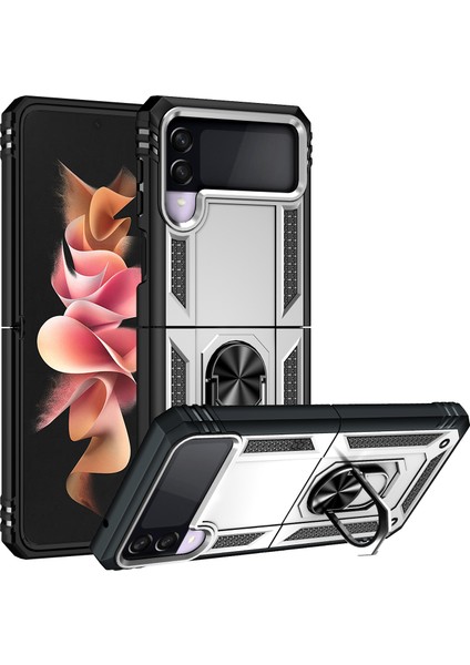 Samsung Galaxy Z Flip3 Için Finger Yüzük Kickstand ile Askeri Sınıf Şok Geçirmez Telefon Kapak Kabuğu (Yurt Dışından)