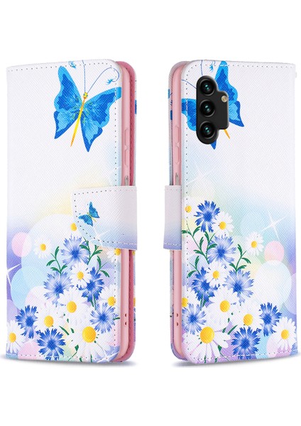 Samsung Galaxy A13 4G/A13 5G/A04 4g (164.4 x 76.3 x 9.1 Mm) Desen Baskı Pu Deri Deri Manyetik Flip Stand Kapağı Cüzdan Cüzdan Çantası Telefon Kasası Butterfly ve Çiçekler (Yurt Dışından)
