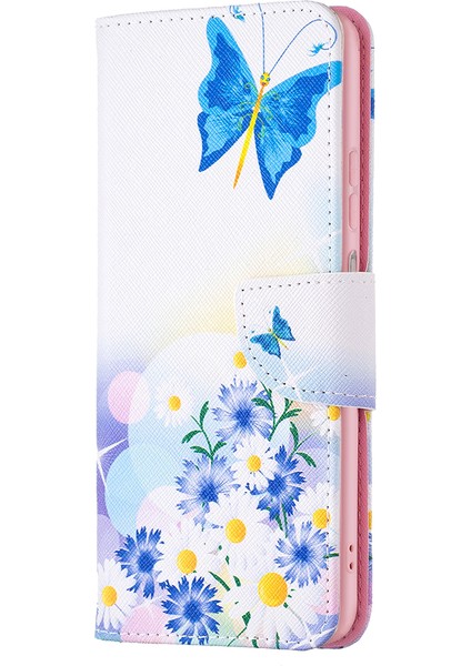 Samsung Galaxy A13 4G/A13 5G/A04 4g (164.4 x 76.3 x 9.1 Mm) Desen Baskı Pu Deri Deri Manyetik Flip Stand Kapağı Cüzdan Cüzdan Çantası Telefon Kasası Butterfly ve Çiçekler (Yurt Dışından)