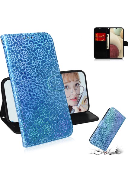 Samsung Galaxy A12-BLUE Için Çiçek Deseni Deri Stand Cüzdan Kapak Kılıfı (Yurt Dışından) fiyatları