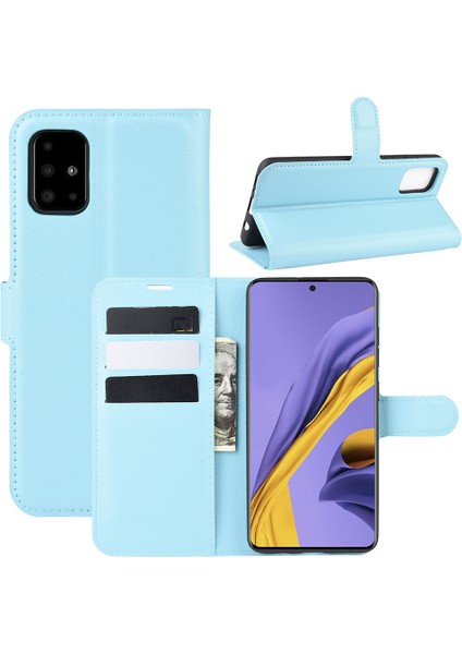 Litchi Skin Pu Deri Cüzdan Telefon Kılıfı Manyetik Kapatma Şok Geçirmez Flip Stand Kapağı Samsung Galaxy A51 4g-Baby Mavi (Yurt Dışından)