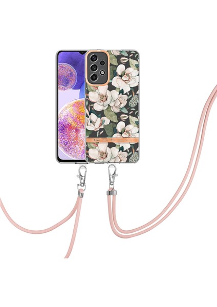 Yb Imd-11 Serisi Samsung Galaxy A23 5g (Global Versiyon)/4g, Yumuşak Tpu Imd Anti-Giyim Anti-Şık Çiçek Deseni Elektraplatma Kapağı LANDARD-HC001 Yeşil Gardenya (Yurt Dışından)