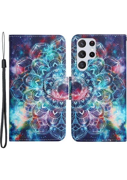 Desen Baskı Çapraz Doku Deri Kılıf Stand Samsung Galaxy S22 Ultra 5g-Mandala Çiçeği Için Damla Dayanıklı Telefon Kapak Kabuğu (Yurt Dışından)
