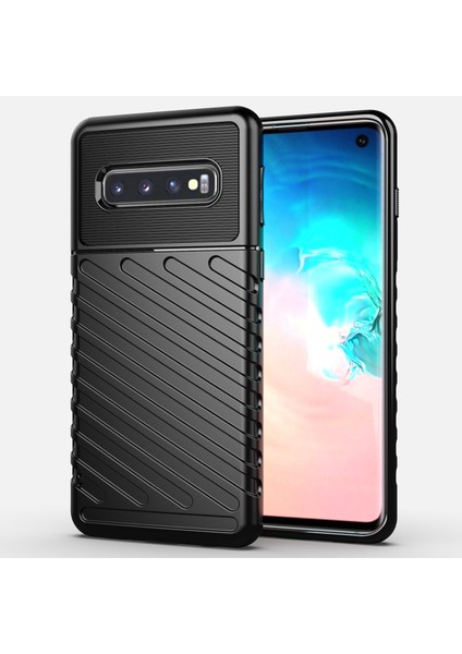 Thunder Serisi Twill Texture Yumuşak Tpu Samsung Galaxy S10-BLACK Için (Yurt Dışından)