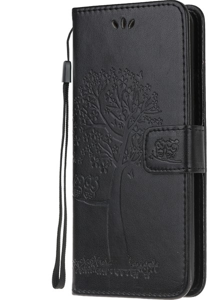 Tam Koruyucu Baykuş Ağacı Deri Deri Cüzdan Stand Samsung Galaxy M32 (Global Versiyon) -Black (Yurt Dışından)